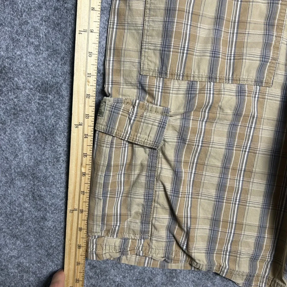 Wrangler Plaid Cargo Shorts Tan Brown Skater Y2K Mens Size 34